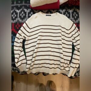 Brandy Melville Cream and Brown Striped Crewneck Sweater